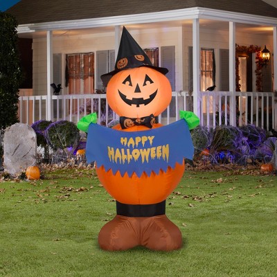 Airblown Inflatable Pumpkin Witch with Happy Halloween Sign