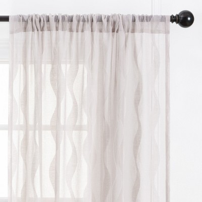 Taupe Sheer Wavy Pattern Rod Pocket Window Curtains - 52 x 63 Inches