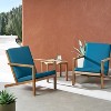 GDFStudio Ludwig Outdoor Acacia Wood 3 Piece Chat Set with Cushions - 2 of 4