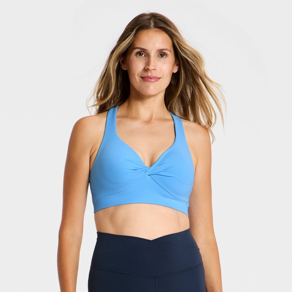 Women's Everyday Soft Light Support Longline Twist Front Sports Bra - All In Motion™ Sky Blue S