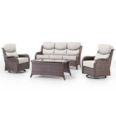 Belord Patio Furniture Set with 6-inch Extra Thick Cushions, High Back Outdoor Patio Furniture with Swivel Chairs, 4 Pieces Outdoor Conversation Set