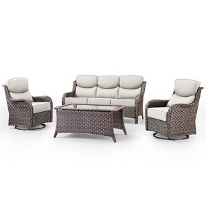 Belord Patio Furniture Set with 6-inch Extra Thick Cushions, High Back Outdoor Patio Furniture with Swivel Chairs, 4 Pieces Outdoor Conversation Set - 1 of 4