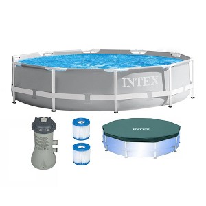 Intex 10' x 30" Above Ground Pool w/ Cartridge Filter Pump, 2 Filters & Cover - 1 of 4