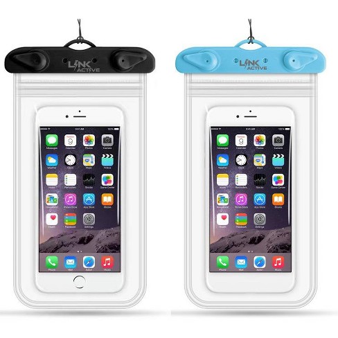 Link Waterproof IPX8 Case Phone Holder Pouch Up to 10.5 Underwater Dry Bag  - 2 Pack Black/Blue