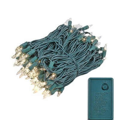 Novelty Lights 46.5 Feet 140 Light Incandescent Chasing Christmas String, 16 Function Controller on Green Wire, UL Listed