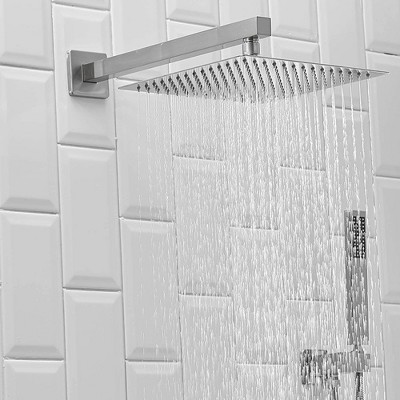 Brushed Nickel 12-Inch Square Rain Shower System with Handheld and Tub Spout