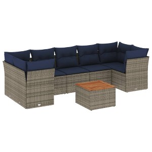 vidaXL Patio Sofa Set with Cushions 8 Piece, Outdoor Conversation Set, Patio Furniture Set for Balcony Garden, Modern Style, Gray Poly Rattan - 1 of 4