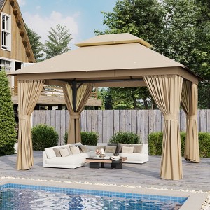 Aoxun 10x12 Outdoor Gazebo with Double Roof, Mosquito Netting & Curtains, Heavy Duty Steel Frame Party Tent for Patio, Backyard, Deck, Lawn ¨C Beige - 1 of 4