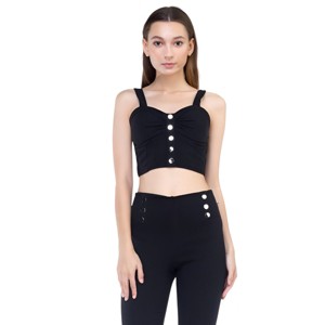 Slickblue Trendy Sweetheart Button Crop Top – Black/Olive, Smocked Back, Perfect for Warm Weather, Sizes S/M/L - 1 of 4