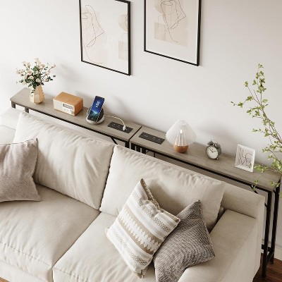 5.9" Skinny Behind Sofa Console Table with Charging Station Narrow Long Behind Couch Table with Power Outlets USB Ports Thin Entry Table Hallway Grey
