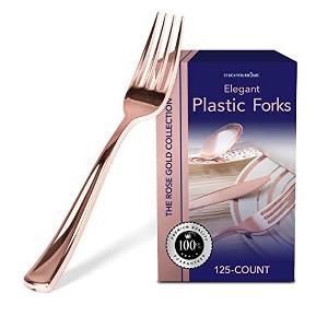 Stock Your Home 125-Pack Disposable Heavy Duty Plastic Forks (Rose Gold) - 1 of 4