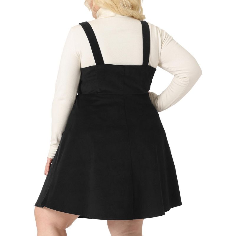 Agnes Orinda Women's Plus Size Corduroy Pinafore Short Adjustable Strap Overall Dress, 4 of 6