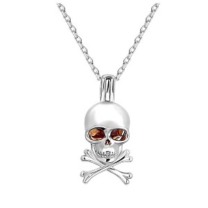 Skull Necklace for Women by Ginger Lyne Glowing Amber Eyes Sterling Silver Pendant and 16-18" Chain - 1 of 4