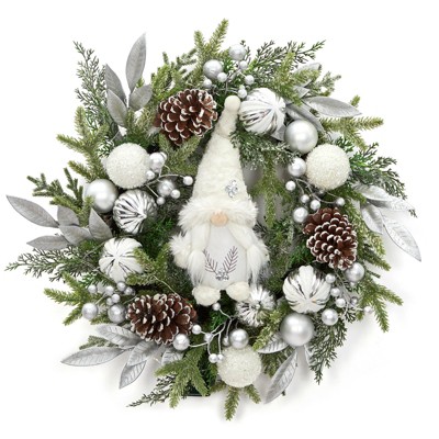 Christmas Wreath, Artificial Christmas  Wreaths, Xmas Wreath with Pine Cone and Berries, Xmas Decorations for Windows, Wall, Mantel,  Front Door