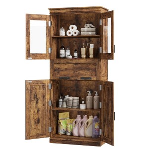 67" Tall Bathroom Cabinet with 4 Doors & Flip Glass Drawer, Storage Cabinet with Adjustable Shelves, Freestanding Organizer for Kitchen - 1 of 4