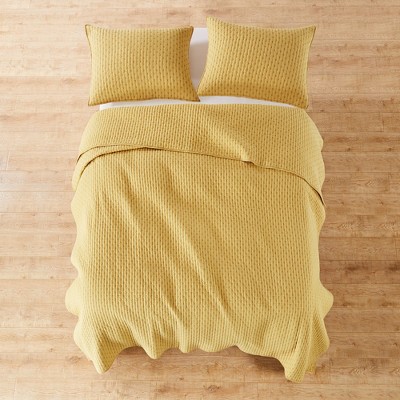 Ochre Twin Cotton Reversible Cross Stitch Bedspread Set