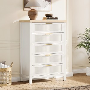 Dresser for Bedroom Rattan Chest of Dressers Tall Dresser for Closet with Drawers Boho Night Stand Large - 1 of 4