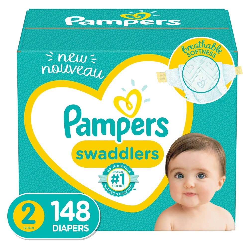 Pampers Swaddlers Soft and Absorbent Diapers, Size 2, 148 Ct