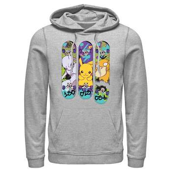 Men's Pokemon Mewtwo, Pikachu, and Psyduck Skateboard Decks Pull Over Hoodie