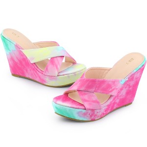BLISSFUL STEP Women's Open Toe Slip-on Dyed Wedge Heels Sandals - 1 of 4