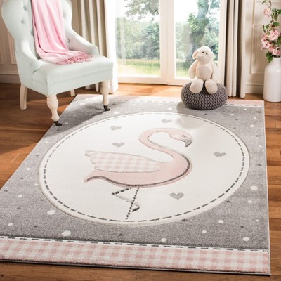 Ivory and Pink Hand-Knotted Synthetic Kids Rug, 3'3" x 5'3"