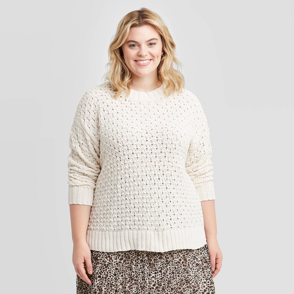 Women's Plus Size Crewneck Matte Chenille Pullover Sweater - Ava & Viv Cream 4X, Women's, Size: 4XL, Ivory was $27.99 now $19.59 (30.0% off)