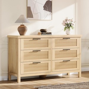 Fluted Dresser for Bedroom with 6 Drawers,Modern Chest of Drawers,Wooden Dresser TV Stand,Closet Clothes Storage Organizer for Living Room,Hallway - 1 of 4