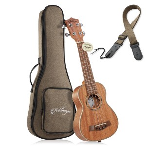 Ashthorpe Soprano Ukulele, Solid Mahogany with Satin Finish - 21-Inch Professional Uke with Aquila Nylgut Strings, Padded Gig Bag, and Strap - 1 of 4