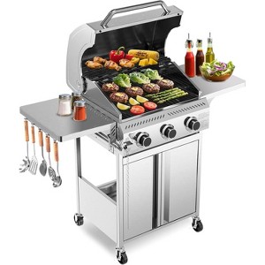 ZAFRO Food Grade Stainless Steel 3-Burner Propane Gas Grill, 24000BTU , Foldable Side Table, Barbecue Grill for Outdoor Cooking, Backyard, Patio - 1 of 4