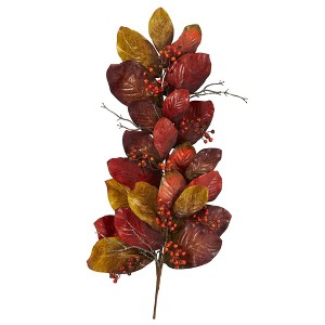Nearly Natural 36” Autumn Magnolia Leaf with Berries Artificial Tear Drop - 1 of 3