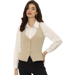 Allegra K Women's Halter Neck Vintage Sleeveless Button Down Waistcoat Vest - 1 of 4