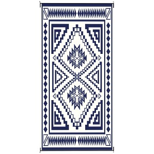 Aghana Digitals Reversible Polypropylene Outdoor Rug 9'x18' with Carry Bag, Blue & White Square - 1 of 4