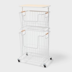 Wire Wood Basket Cart - White - Brightroom™ - 1 of 2