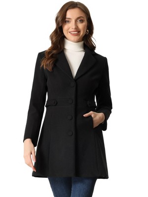 Allegra K Women's Notched Lapel Single Breasted Button Down Outerwear Winter Coats