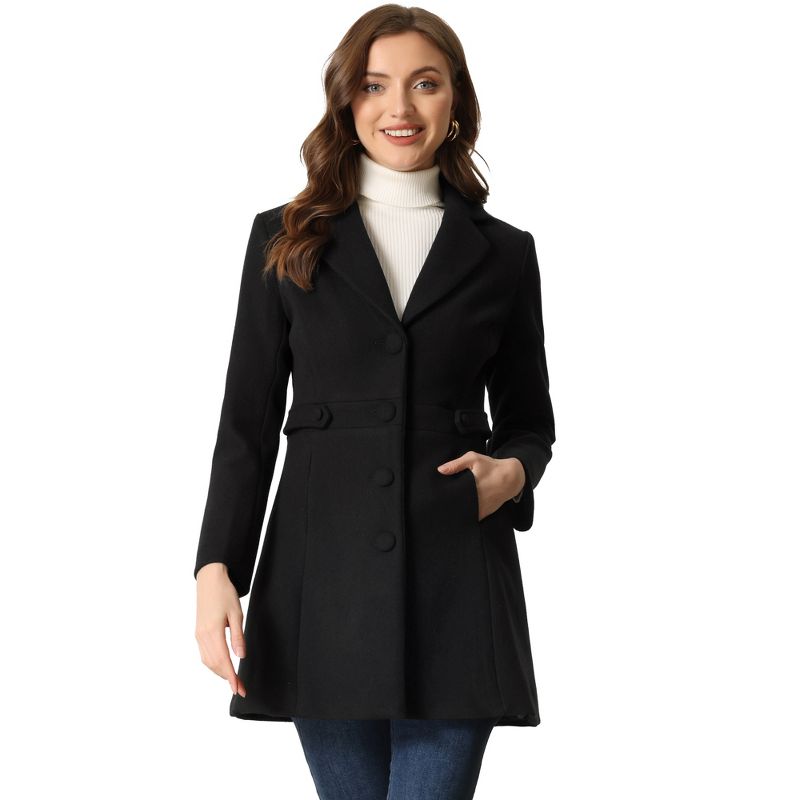 Allegra K Women's Notched Lapel Single Breasted Button Down Outerwear Winter Coats, 1 of 7