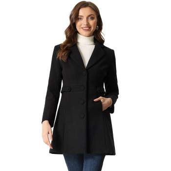 Allegra K Women's Notched Lapel Single Breasted Button Down Outerwear Winter Coats