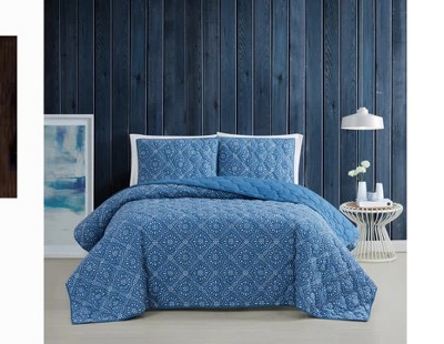 King Blue Organic Cotton Reversible Quilt Set