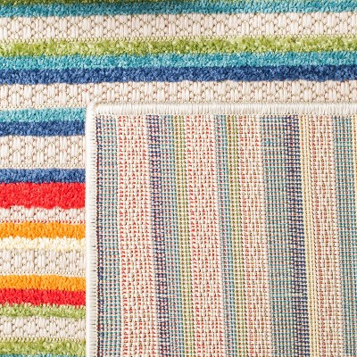 Ivory and Green Geometric Synthetic Runner Rug