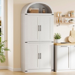 72" Tall Arched Farmhouse Bookcase with Doors, Wooden Display Cabinet with Storage Shelves - 1 of 4