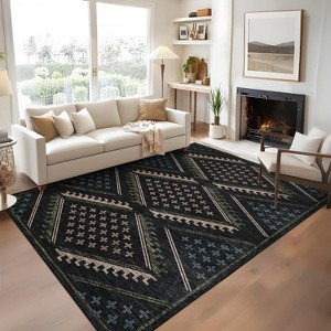 Washable Foldable Rug - Stain-Resistant Thin Carpet with Reinforced Edges Vintage Design for Living Room Bedroom Entryway - 1 of 4