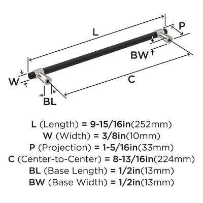 Matte Black and Satin Nickel Modern Bar Pull with Mounting Hardware
