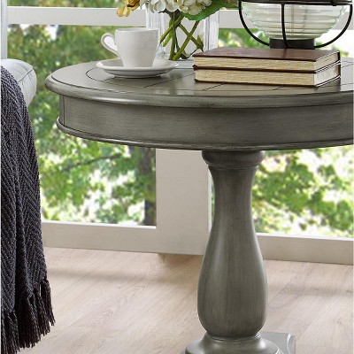 Elegant Gray Wood Pedestal Round End Table, 26"W x 26.5"H