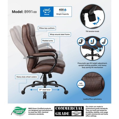 Bomber Brown LeatherPlus Executive Swivel Chair with Metal Arms