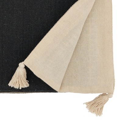 Black and Natural Cotton Whipstitch Table Runner with Tassels