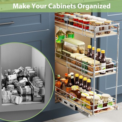 HomLux 3-Tier Pull Out Cabinet Organizer Spice Rack for Narrow Cabinet 6in W x 20?in D Slide Out Wood Shelves Storage for Kitchen — фото 4