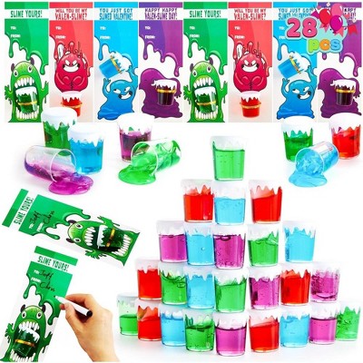 SYNCFUN 28 PCS Valentines Day Gifts Cards for Kids with Slime Stress Relief Fidget Toy Party Favor Toys