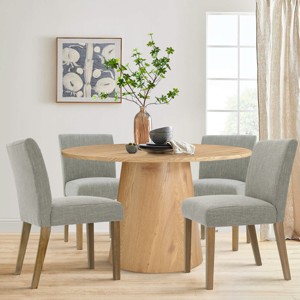 5-Piece Dining Table Set for 4, 46" Manufactured Oak Grain and 18.5" Wide 4 Genuine Linen Dining Chairs-Maison Boucle - 1 of 4