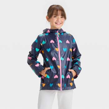 Kids' Heart Printed Rain Coat - Cat & Jack™ Navy Blue
