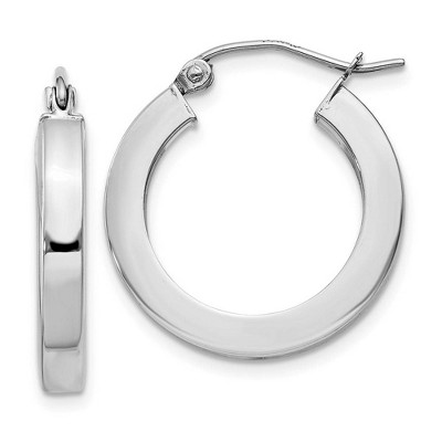 Black Bow Jewelry 3mm, 14k White Gold Square Tube Round Hoop Earrings, 20mm (3/4 Inch)