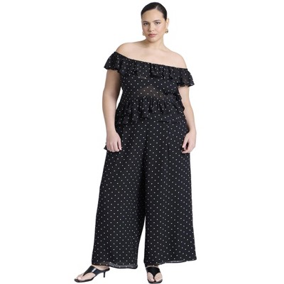 ELOQUII Women's Plus Size Wide Leg Polka Dot Pant - 24, Office Dot